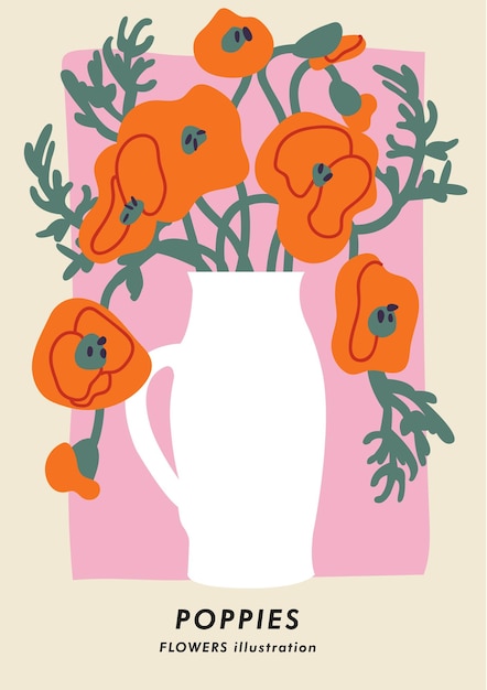 Botanisches poster der vektorgrafik mit mohnblumen kunst für postkarten wandkunst banner hintergrund
