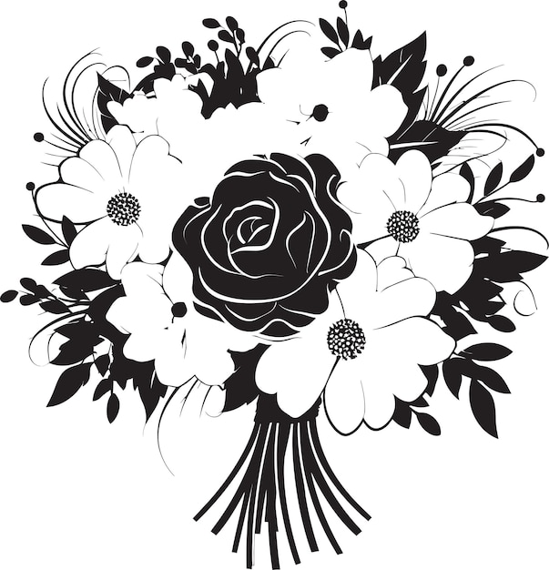 Bouquet essence monochrome vector logo blumen eleganz schwarz braut icon design