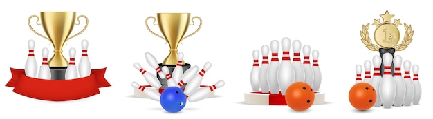 Vektor bowling isoliert icon set vektor ball und schalen