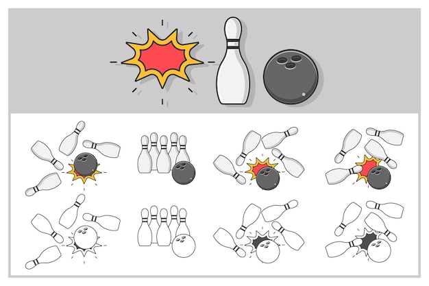 Bowling-konstruktor-vektor-cartoon-set isoliert auf weißem hintergrund