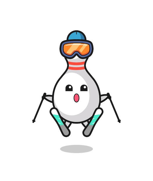 Bowling-pin-maskottchen als skispieler