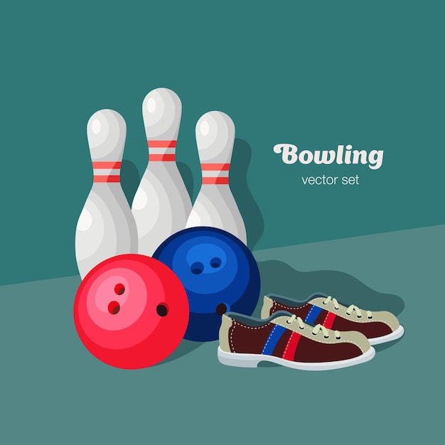 Bowling-set bowling-club vektor-illustration im flachen stil