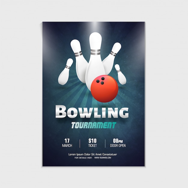 Vektor bowling-turnier-poster, flyer oder banner-design.