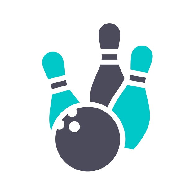 Vektor bowlingball und skittles grau-türkisfarbenes symbol auf weißem hintergrund