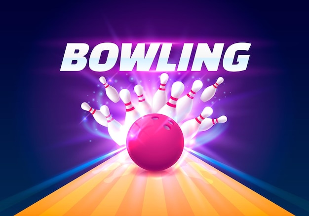 Bowlingclub-Poster mit hellem Hintergrund. Vektor-Illustration
