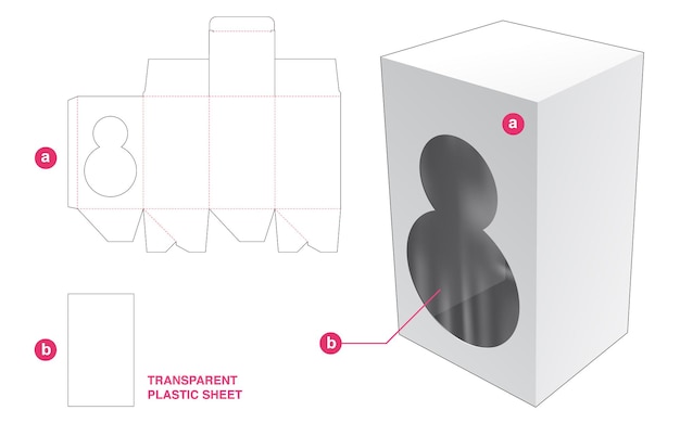 Box und 2 runde fenster mit transparenter plastikfolie stanzschablone