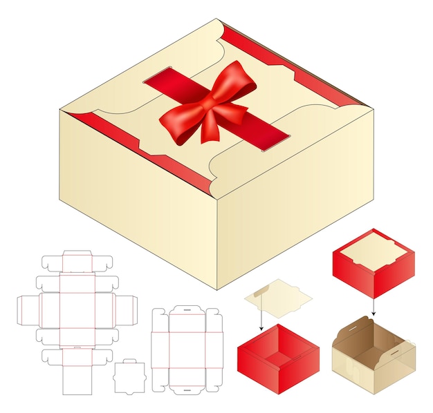 Vektor box-verpackung gestanzt vorlage design. 3d-modell