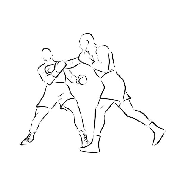 Boxchampion stehend und kampfbereit. mann boxer. kämpfer-silhouette handgezeichnete vektorskizze