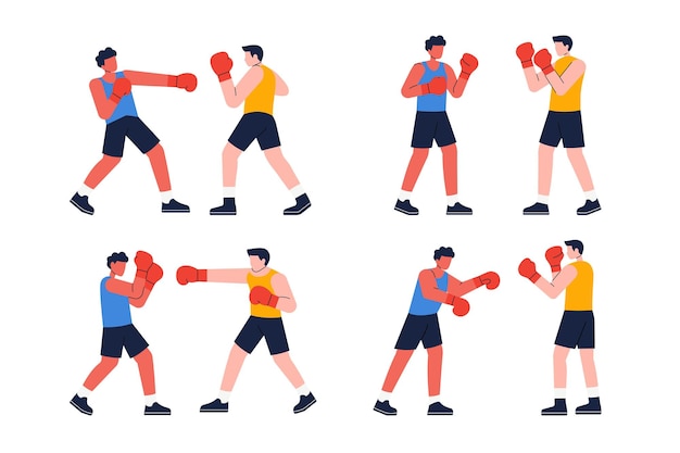 Boxer-Training mit Trainer und Kampf-Flat-Vektor-Illustration