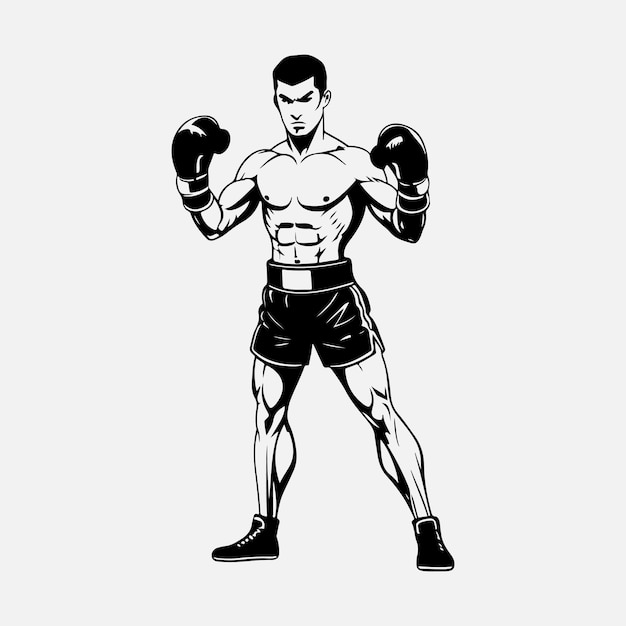 Boxersilhouette in minimalistischer schwarzer Farbe auf weißem Hintergrund