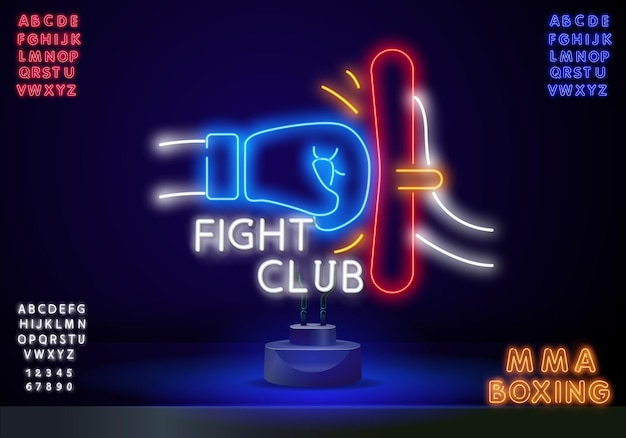 Boxhandschuhe und boxsack neon-symbol boxen leuchtende zeichen-vektor-illustration für design