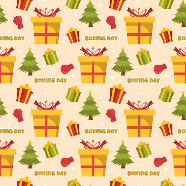 Boxing day sale seamless pattern mit handschuh und geschenkbox für promotion auf handgezeichneter illustration