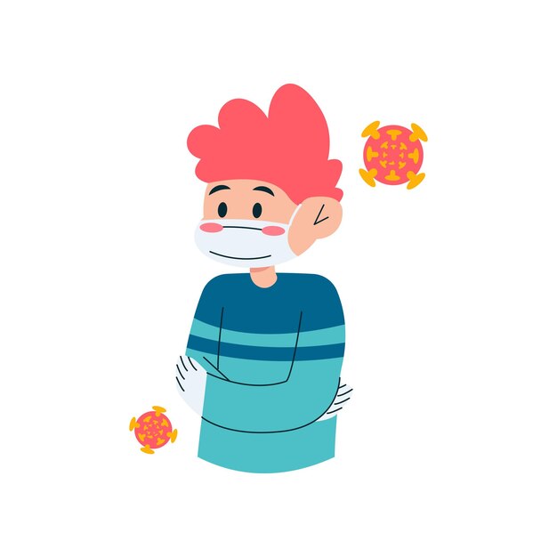 Boy protection vector illustration kindergesundheit während der covid-grippe