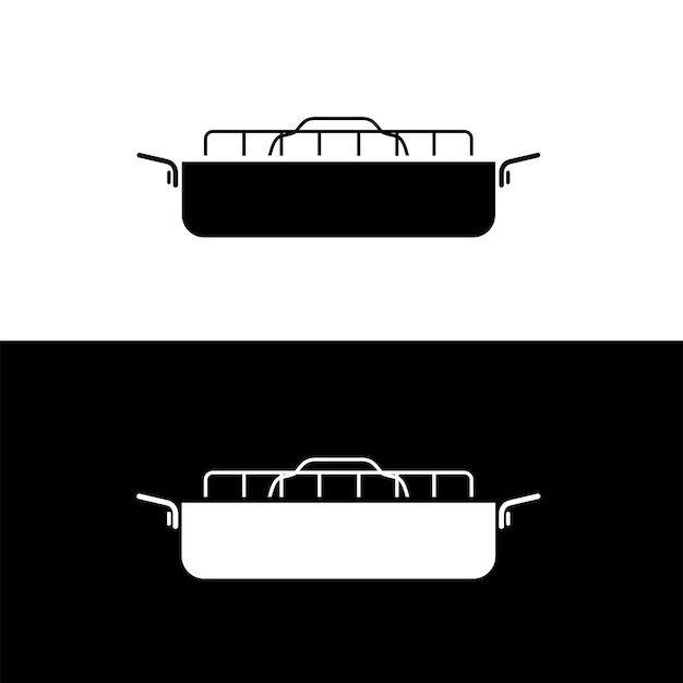 Bräter-silhouette flacher vektor isoliert auf schwarzem und weißem hintergrund kochgeschirr küchenutensilien