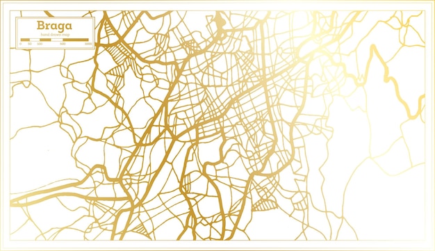 Braga portugal stadtplan im retro-stil in goldener farbe übersichtskarte vektor-illustration