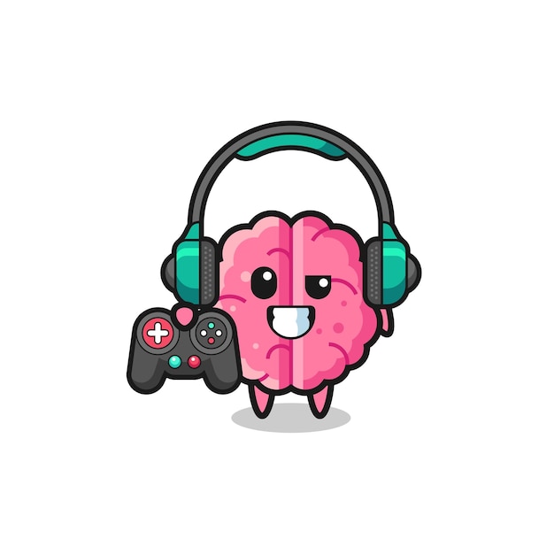 Brain gamer maskottchen mit einem niedlichen game-controller-design