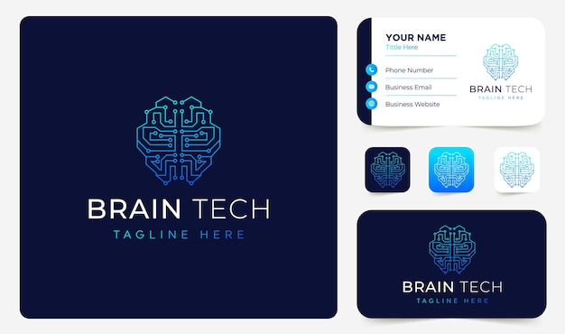 Brain-tech-logo-designvektor mit visitenkartenvorlage