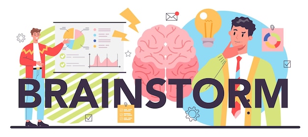 Brainstorm typografische Kopfzeile Neue Ideenfindung in der Teamarbeitsdiskussion Innovation schaffen und zum Erfolg führen Isolierte flache Vektordarstellung