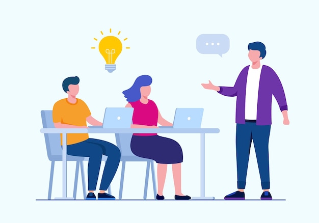 Brainstorming-Geschäfts- oder Teamwork-Konzept flache Vektorgrafik für Banner-Landingpage