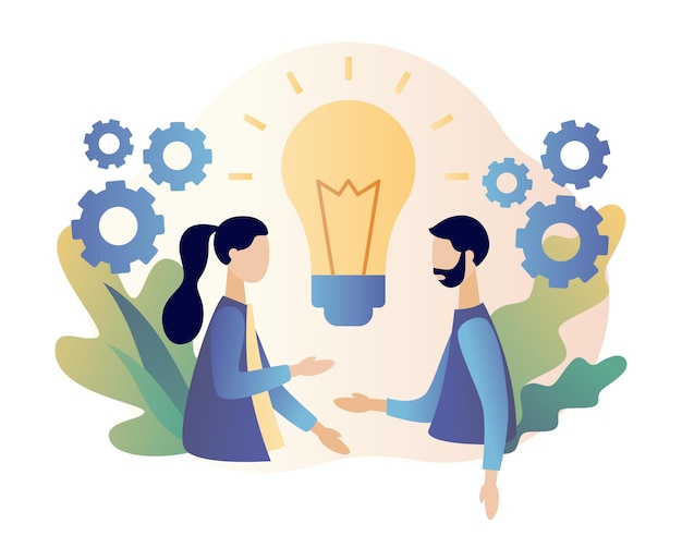 Brainstorming-Konzept für die Entwicklung von Inhalten für kreative Geschäftsideen Moderne flache Cartoon-Stil-Vektorillustration auf weißem Hintergrund