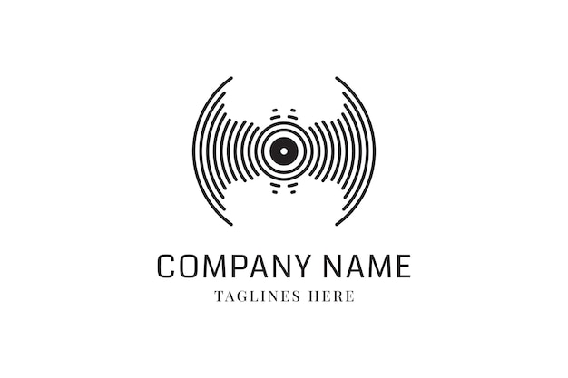 Branding-Fledermaus-Signalwelle mit Musik-Disc-Logo-Vorlage