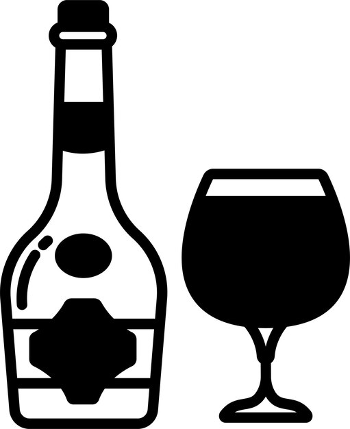 Vektor brandy glas und flasche glyph und linienvektor-illustration