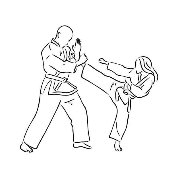 Brasilianische jiu-jitsu-technik in der vektorillustrations-jiu-jitsu-vektorskizze