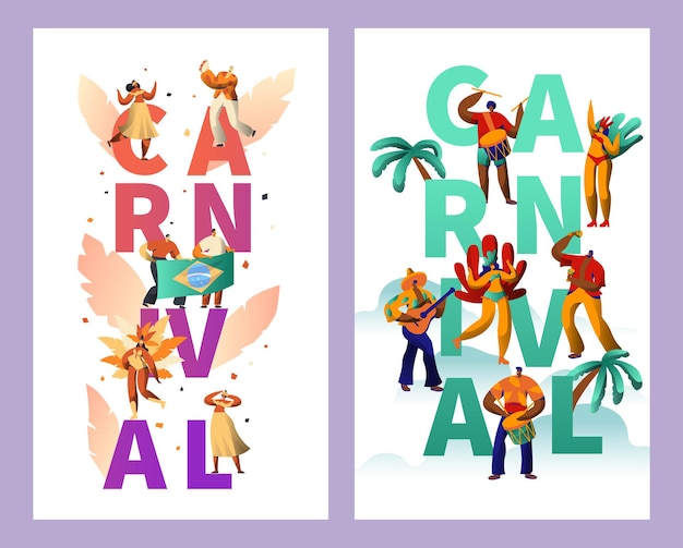 Brasilianischer karneval charakter typografie poster set.