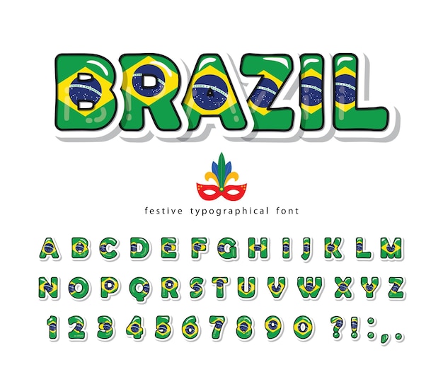 Vektor brasilien cartoon schriftart. brasilianische nationalflaggenfarben.