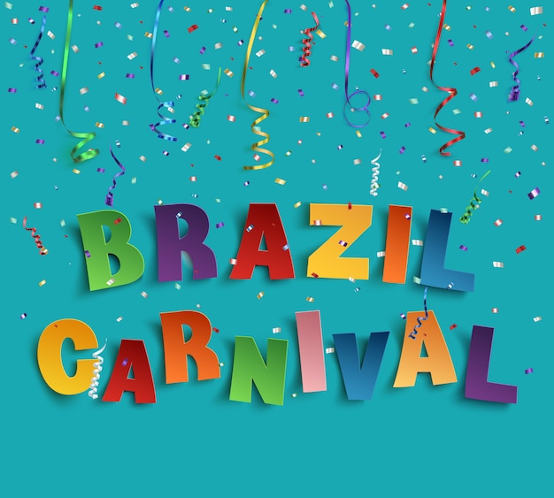 Brasilien Karneval Hintergrund mit Konfetti und bunten Bändern auf blau