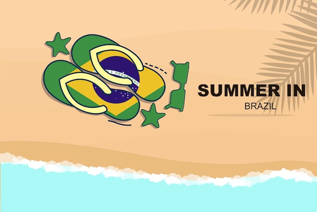 Brasilien sommerurlaub vektor banner strandurlaub flip flops sonnenbrille seesterne auf sand