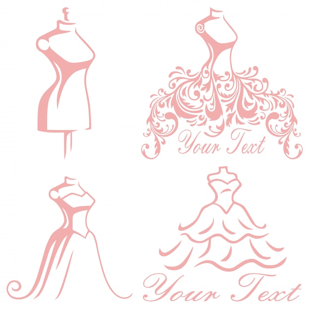 Braut hochzeit boutique kleid logo design set premium collection