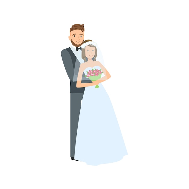 Braut und Bräutigam Brautpaar im traditionellen Hochzeitskleid mit Schleier Anzug lächelnd für Foto posieren