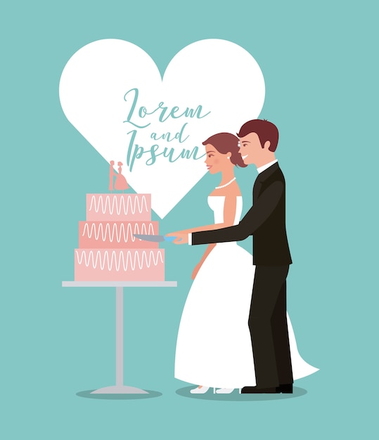 Braut und Bräutigam schneiden Hochzeitstorte Grußkarte