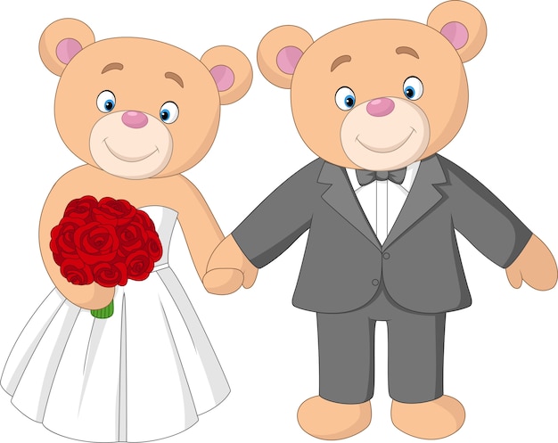 Braut und bräutigamteddybären, die heiraten PremiumVektor