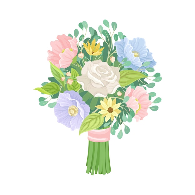 Brautbüchel Vektorillustration mit Band gebunden Blumenstrauß Hochzeit Blumenkomposition