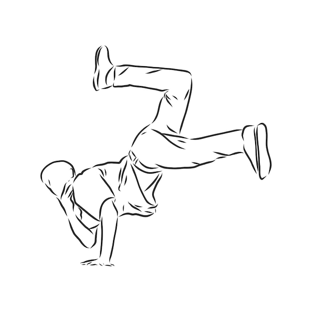 Breakdance-kontinuierliche strichzeichnung. breakdance, tänzerin, vektorskizzenillustration