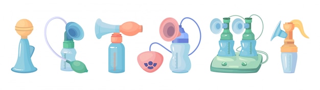 Breast pump cartoon set symbol.