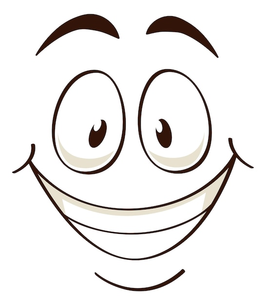Breites grinsendes Gesicht Comic-Emoji Fröhliche Emotionen isoliert auf weißem Hintergrund