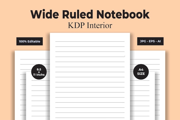 Vektor breites liniertes notizbuch kdp interior - kdp interior bundle designs