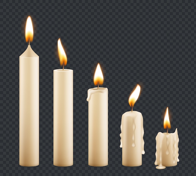 Brennende Kerze. Stufen Verbrennung von Wachs dekorative Kerzenlicht Flamme Vektor Keyframe Animation. Illustration Kerzenfeuer, Wachs und Kerzenlicht