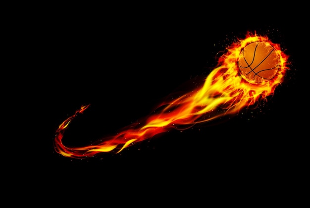 Vektor brennender basketball des feuers mit hintergrundschwarzem