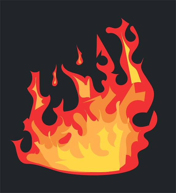 Brennender Feuereffekt helle Flamme eines gefährlichen Lauffeuers Vektorillustration im Comic-Cartoon-Design