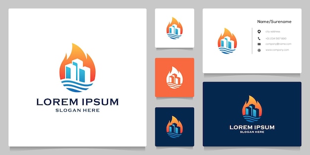 Brennendes flüssiges logo-design mit visitenkarte aufbauen