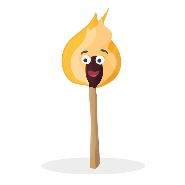 Brennendes Streichholz - Charakterkarikatur mit Augen und Lächeln - Vektor