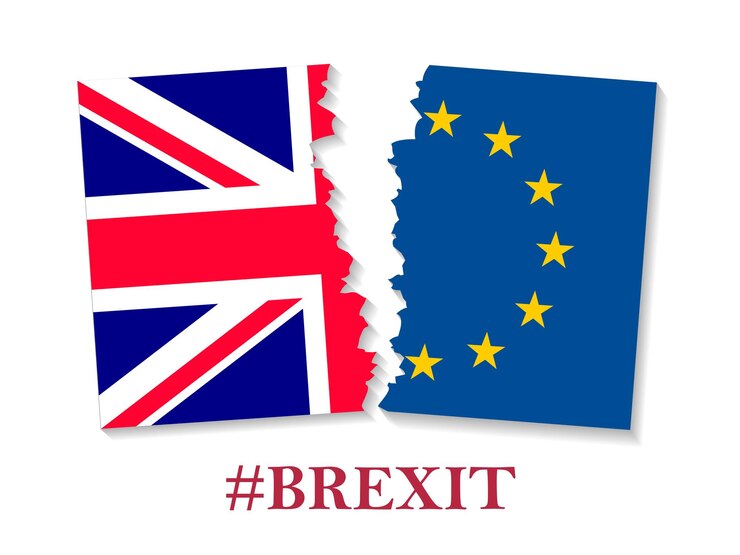 Brexit-Hashtag zwei Teile von Flaggen Metadaten-Tag für soziale Netzwerke und Microblogging Britische Ausstiegsentscheidung Vektorflachstil-Illustration auf weißem Hintergrund.