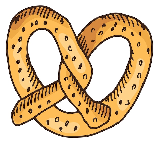 Vektor brezel-doodle farbe handgezeichnete frische bäckerei isoliert auf weißem hintergrund