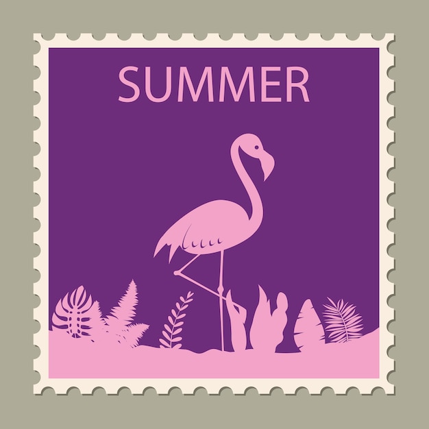 Vektor briefmarke sommerurlaub flamingo retro vintage design