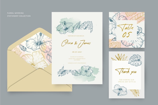 Briefpapier Hochzeitssammlung mit Blumenornamenten