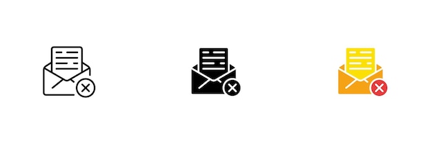 Briefumschlag-symbol mit einem buchstaben und einem kreuz korrespondenzverbot verpasster brief vektor-reihe von symbolen in schwarzen und bunten linienstilen, die auf weißem hintergrund isoliert sind